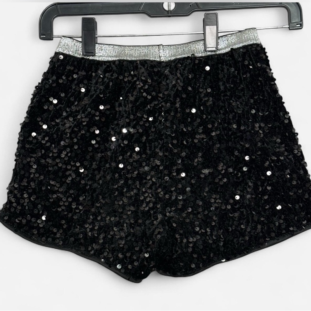 Shein Black Sequin High Waist Sparkle‎ Party Disco Glitter Girls Sz 9 Shorts - Picture 2 of 5